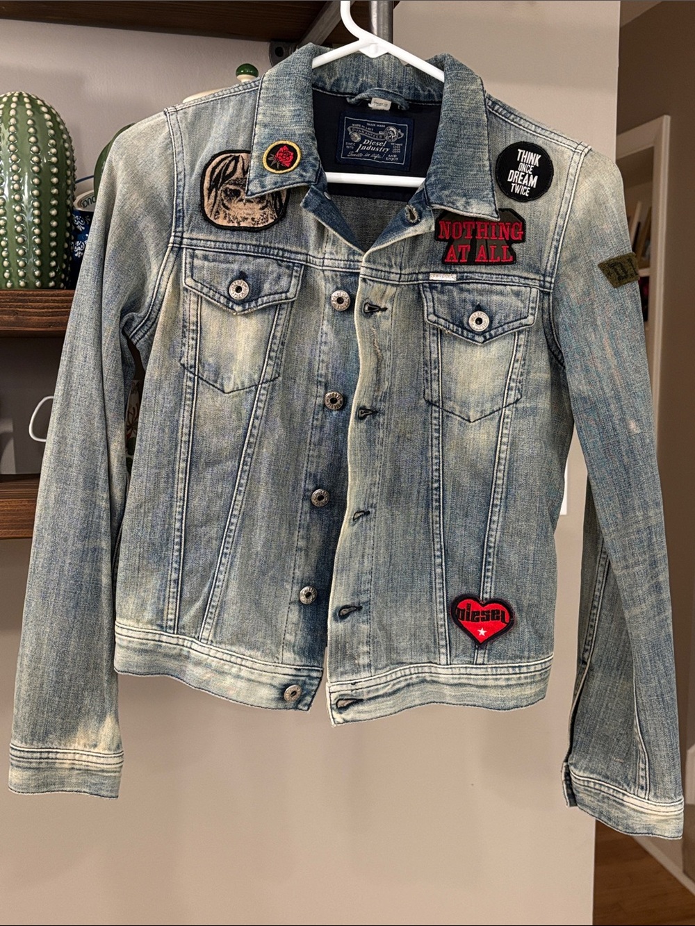 Diesel Y2K Vintage Patched Denim Jacket XS/S Light Wash